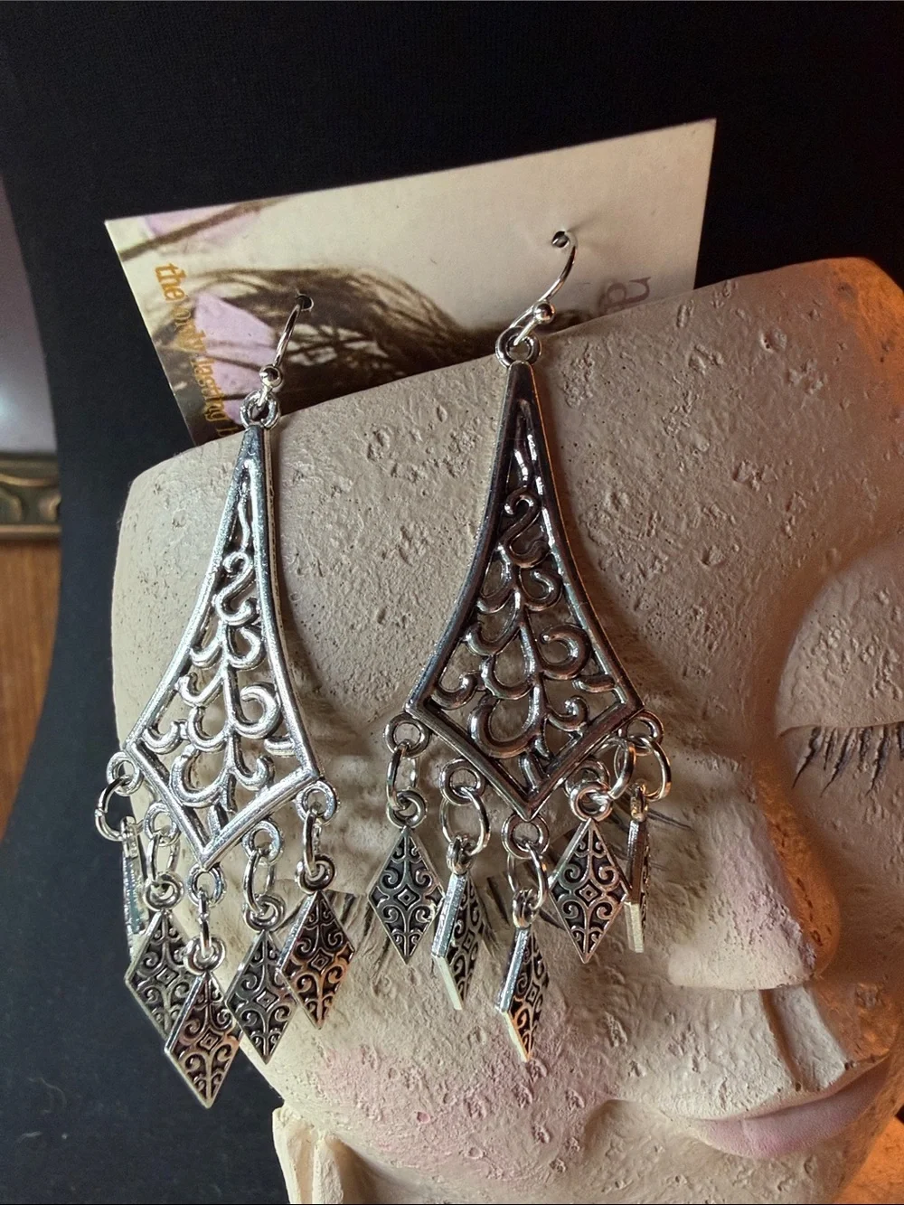 Bohemian Filigree Chandelier Earrings - Silver Tone